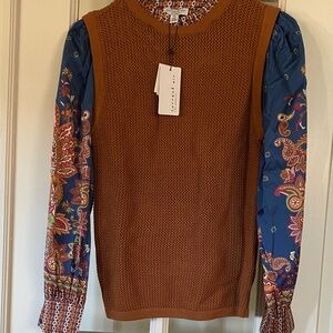 Current Air Rust Knit Top with Geometric Pattern